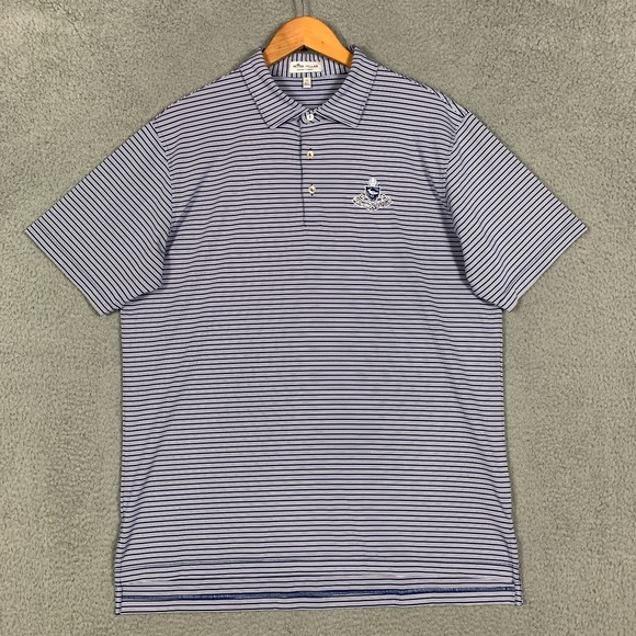Peter Millar Portmarnock Heritage Polo Shirt Men's Large Navy/White Striped Golf - Picture 3 of 10
